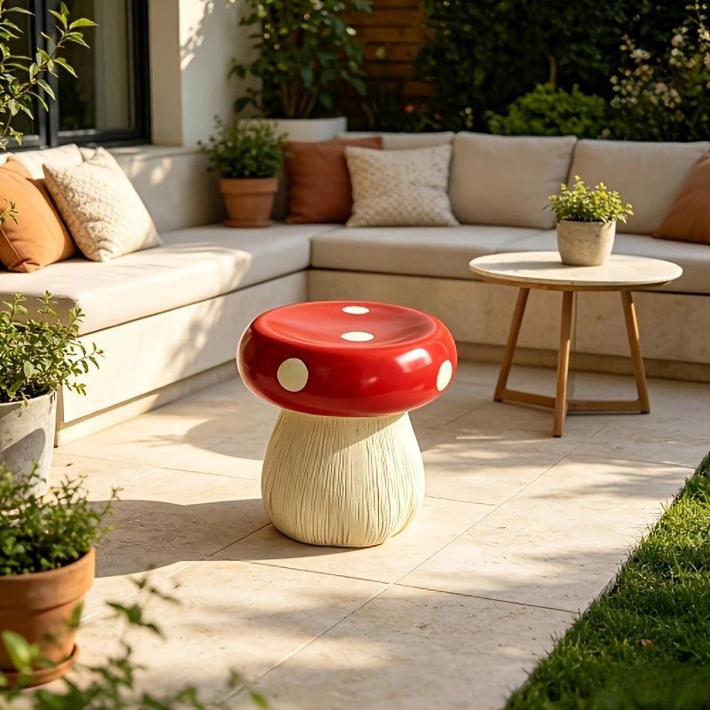 1pc Durable Resin Round Mushroom Garden Stool - Waterproof Outdoor Decorative Seat for Patio, Lawn, Balcony - Creative Multifunctional Garden Furniture
