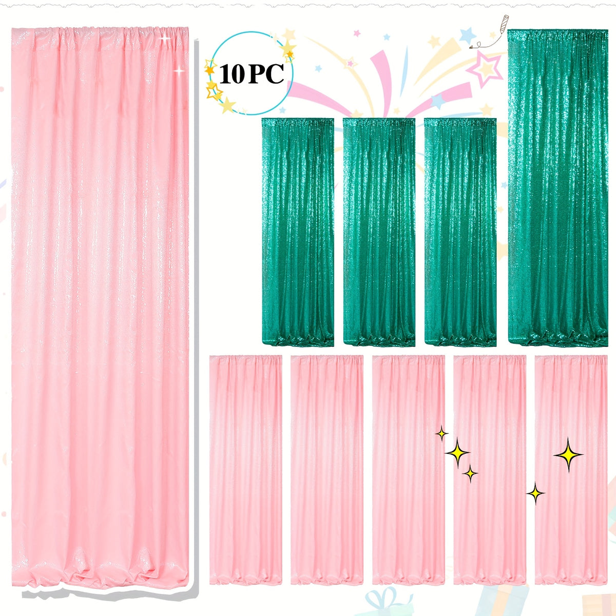 10pcs Pack Outdoor Curtains Suitable for Celebration Party Wedding Drapes with Sequin Backdrop, Semi-Sheer Blinds for Gazebo, Garden, Doorway - Grommet Top Hanging Curtains, Hand Washable /Nylon Decor