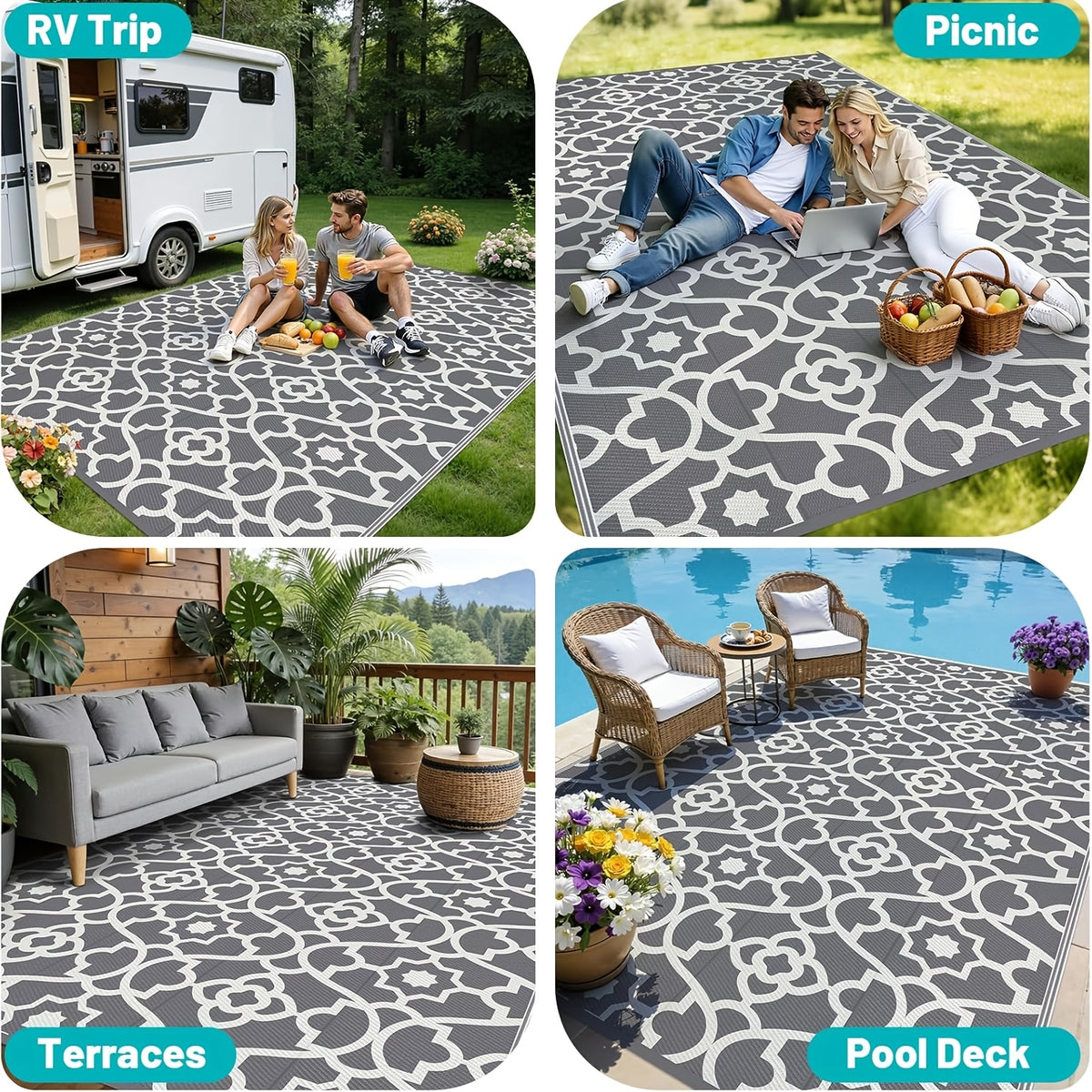 Outdoor Rug, Plastic Straw Rug Camping Mat, Reversible Outdoor Patio Rugs RV Mat, Indoor Outside Floor Carpet