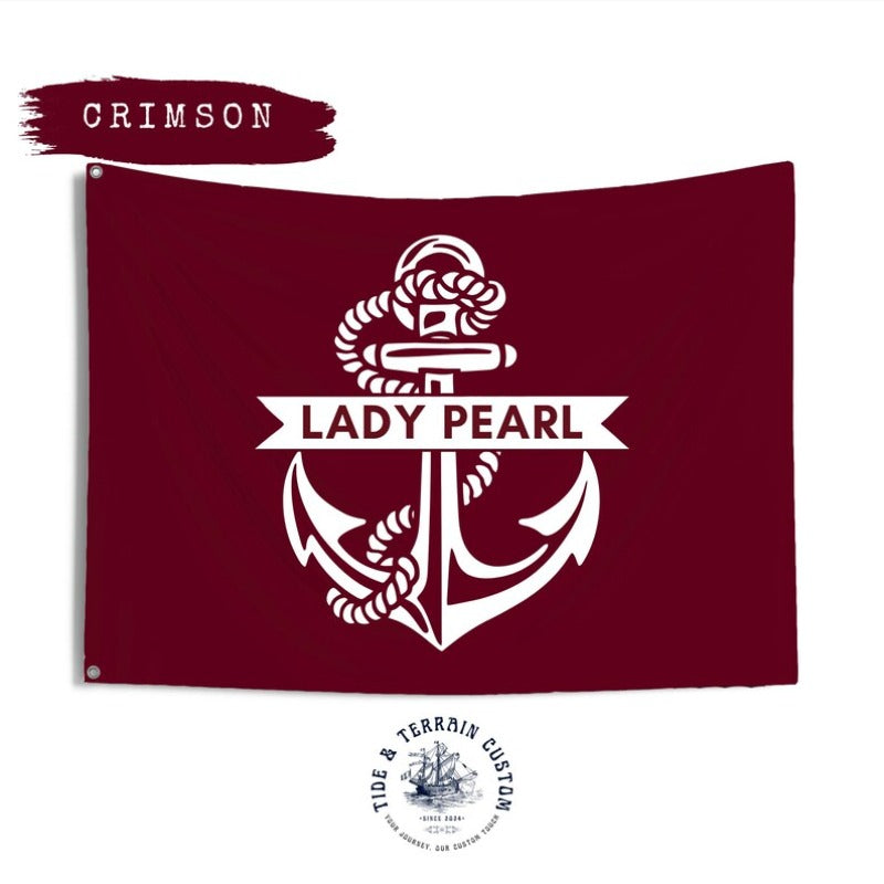 [Customization] Custom Boat Name Flag: Personalized Nautical Decor with Anchor, Multi-Size Available, with Eyelets, No Electricity Needed for Hanging