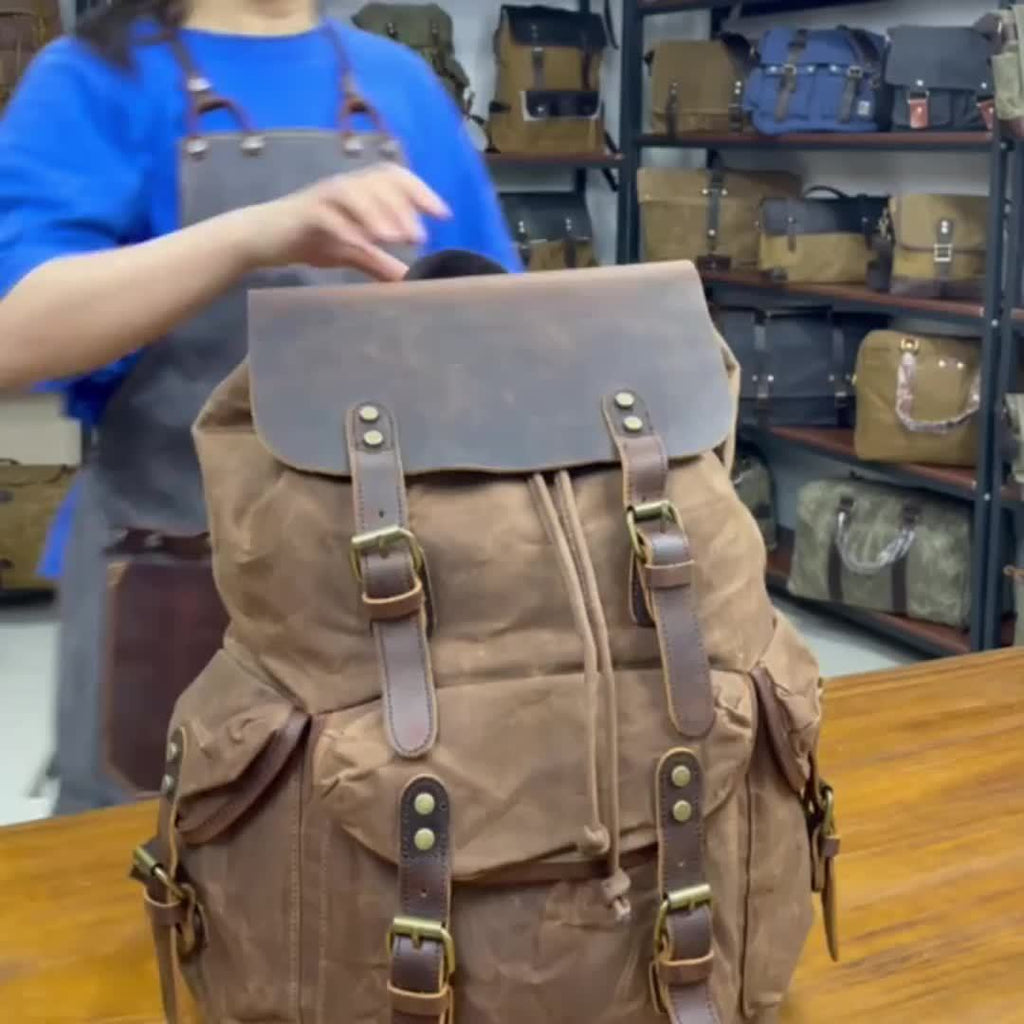 Casual Versatile Canvas Backpack Travel Business Commuting Men'S Backpack Large Capacity Drawstring Laptop Bag