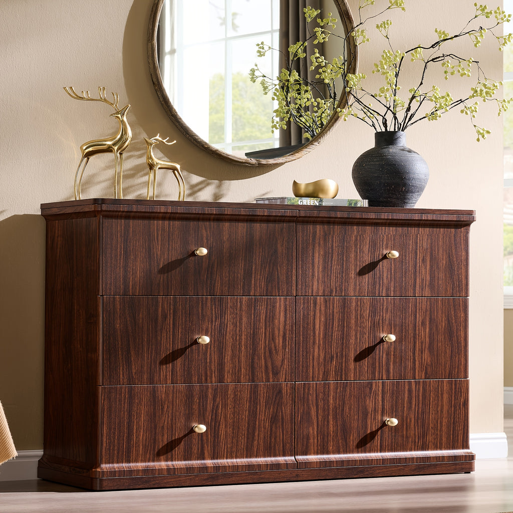 Modern Chest Of Drawer for Bedroom, Wood Dressers with Curved Waterfall Edge, Metal Handle