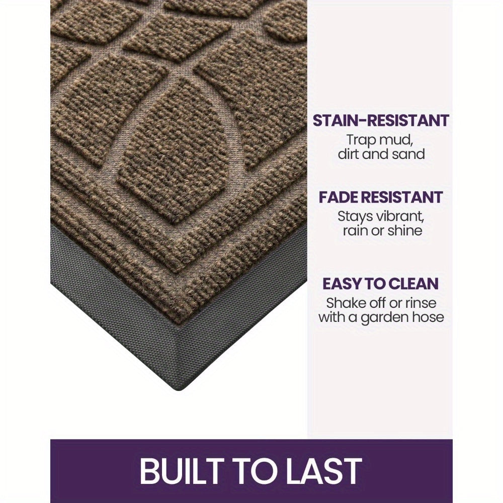 Outdoor Door Mat, Heavy Duty Non-Slip Entryway Mat, Low Profile Dirt Trapper Front Door Rug, Easy to Clean Indoor Outdoor Welcome Mat with Mandala Pattern, Brown
