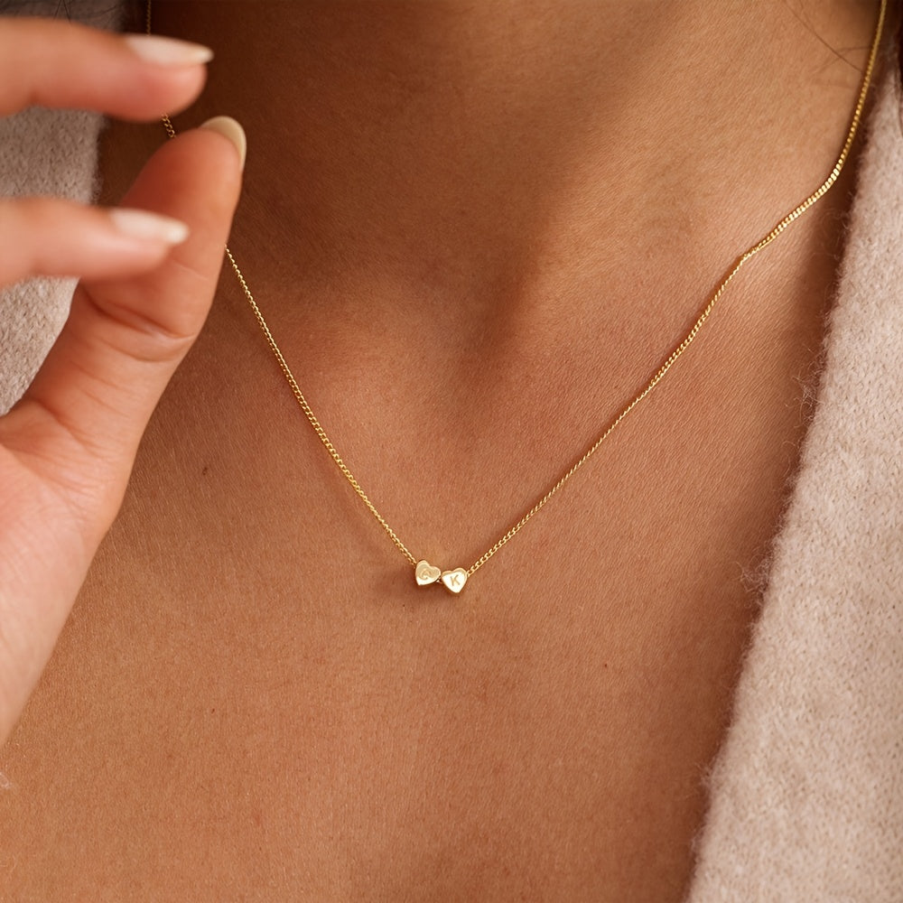 Custom Heart Letter Stainless Steel Necklace Personalized Multi-Letter Pendant, Any Letter Combination, Waterproof & Rustproof for Daily & Formal Wear, Gift for Friend, Wife, Mother'S Day Jewelry, DIY Minimalist Birthday & Holiday Celebration