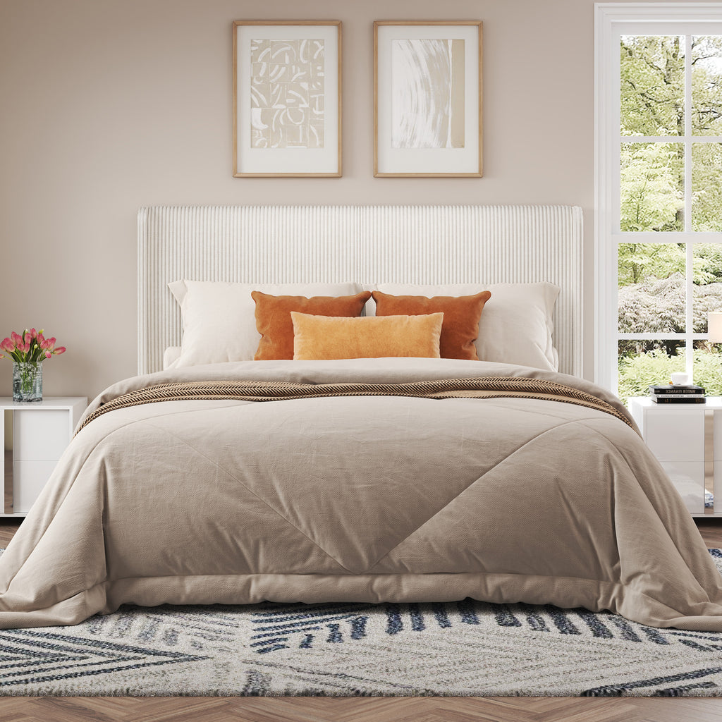 King Size Upholstered Bed Frame Corduroy Wingback Headboard Platform Bed Frame with Storage, Heavy Duty Wood And Metal Structure, Noise-Free, Easy Assembly
