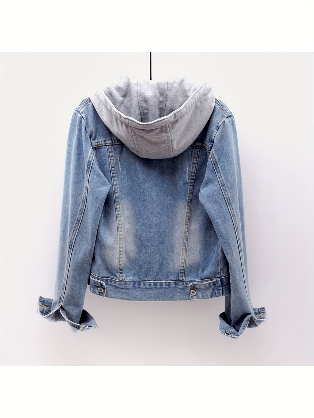 Women'S Casual Denim Jacket, Long-sleeved Hooded Denim Short Jacket, Hat Can Be Removed, Suitable For Spring And Autumn And Any Occasion