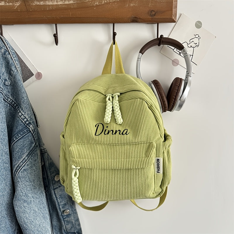 Back-to-school Season Personalized Fashionable Casual Backpack, Customizable with Exclusive Names, Text, or Lucky Numbers. It Features a Solid-color, Simple, Stylish, Casual, and Multifunctional Design with a Zipper Closure and Adjustable Shoulder