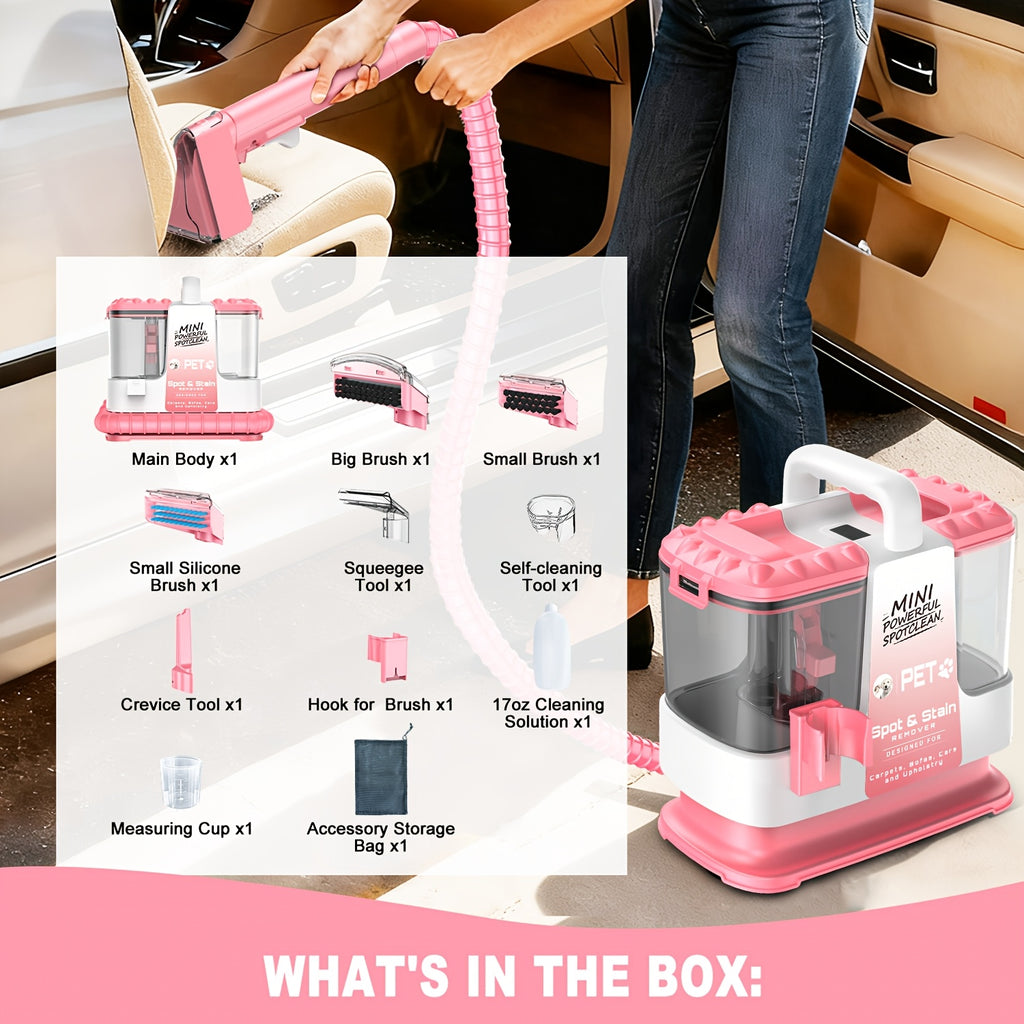Portable Carpet Spot Cleaner And Pet Stain Remover, 25Kpa Powerful Suction with Versatile Tools for Upholstery, Couches, Car And Auto Detailer