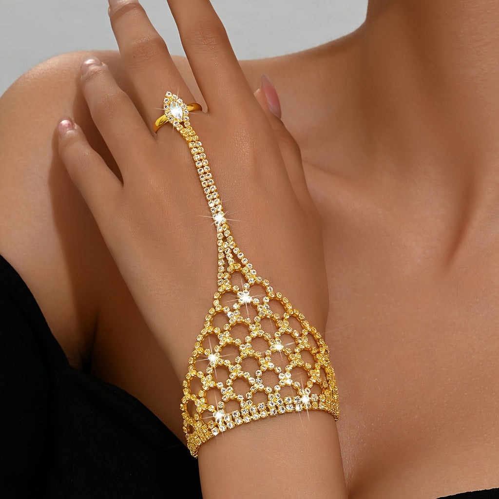 [Bride, Ballroom, Party] Fashionable, Elegant, Personalized, Versatile, Wrap-Around Hand Back Chain, High-End Copper Inlaid Rhinestones Material, Suitable for Bride, Ballroom, Party Additions
