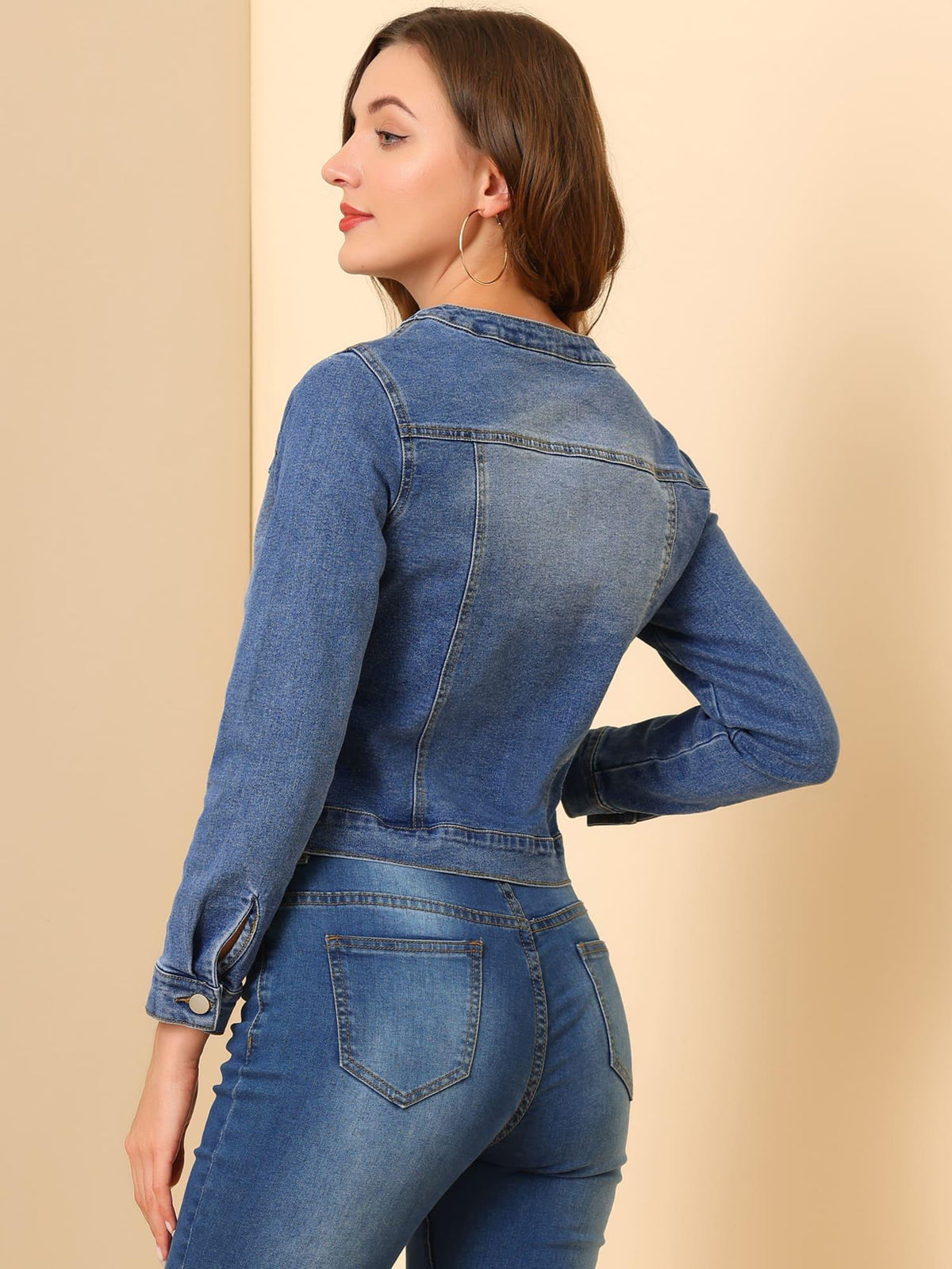 Women's Casual Denim Jacket - Button, Collarless, Long Sleeve Jean Coat with Pockets, Machine Washable for Spring/Fall, Spring Jacket | Streetwear Denim | Practical Pockets