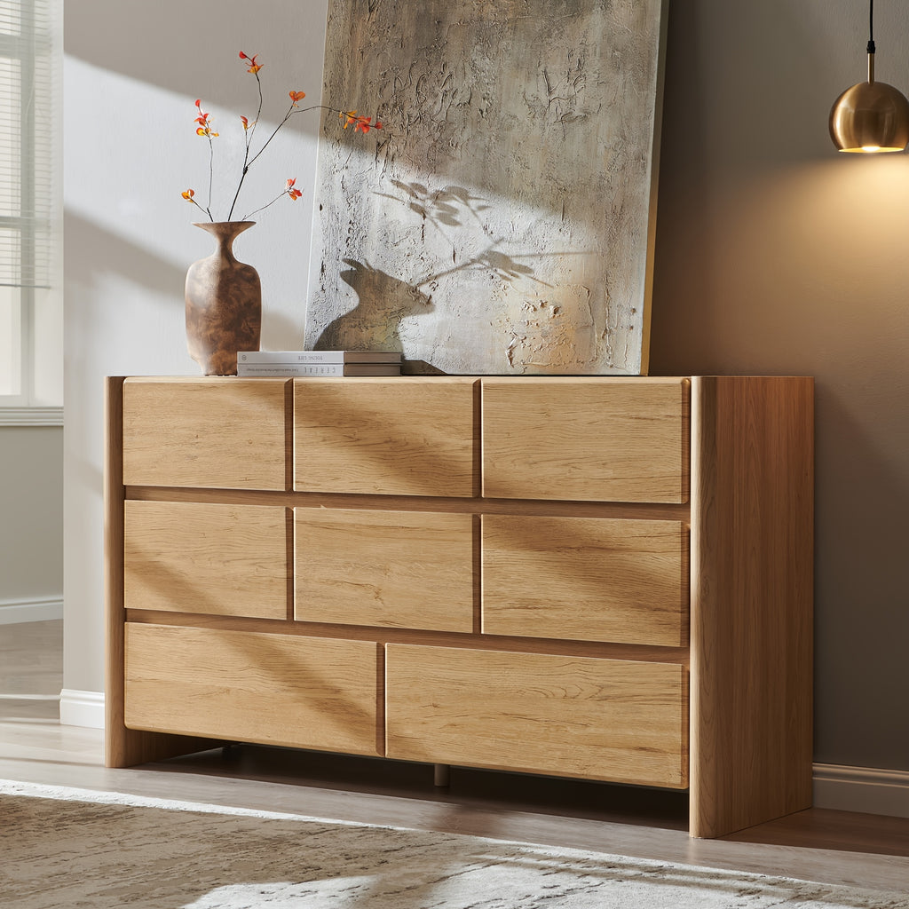 Modern 8-Drawer Dresser Suitable for Bedroom & Living Room - 55" Wide Solid Frame MDF Chest of Drawers with Wood, Rounded Corners, Ample Storage, Assembly Required (Space-Saving for Narrow Rooms)
