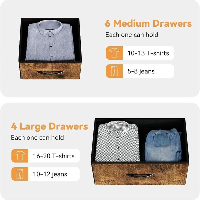 Classic 10-Drawer Storage Chest with Open Shelves - Non-Woven Fabric, Solid Metal Frame for Entryway & Foyer