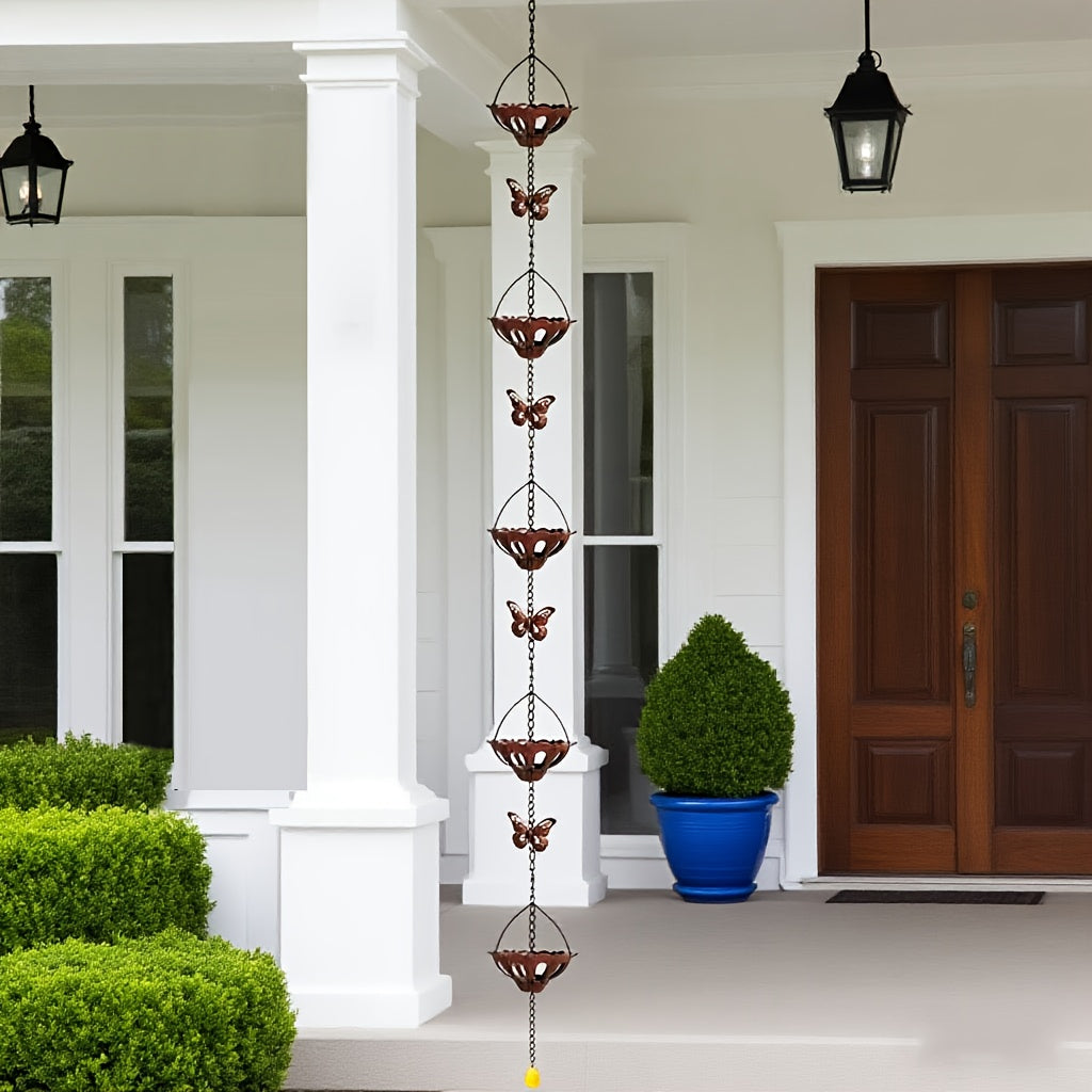 [Decorative Rain Chain] New Durable Outdoor Butterfly Rain Chain 5.5 Feet | Powder-Coated Iron | Rust-Resistant Design | Easy to Install Gutter | Courtyard Decoration