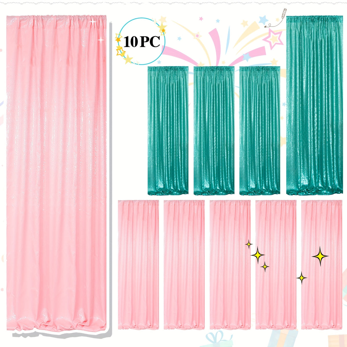 10pcs Pack Outdoor Curtains Suitable for Celebration Party Wedding Drapes with Sequin Backdrop, Semi-Sheer Blinds for Gazebo, Garden, Doorway - Grommet Top Hanging Curtains, Hand Washable /Nylon Decor