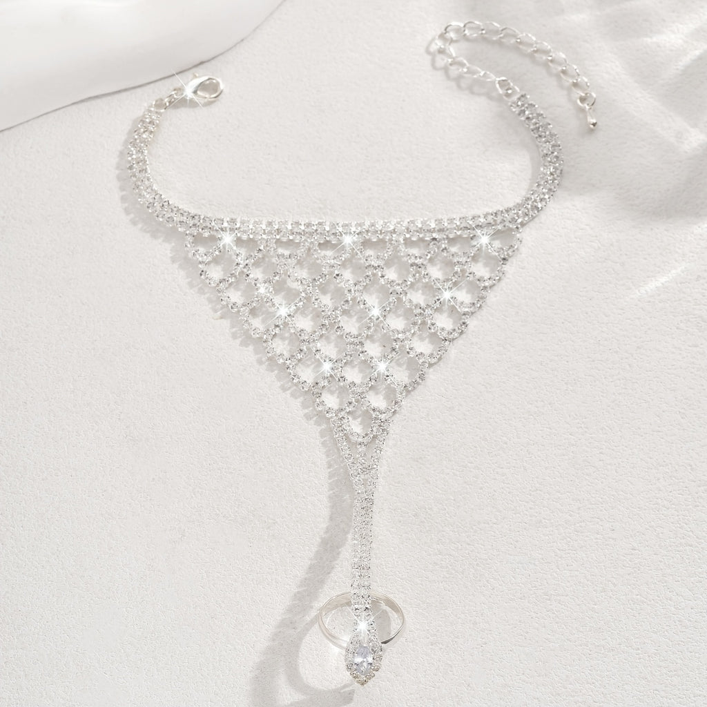 [Bride, Ballroom, Party] Fashionable, Elegant, Personalized, Versatile, Wrap-Around Hand Back Chain, High-End Copper Inlaid Rhinestones Material, Suitable for Bride, Ballroom, Party Additions