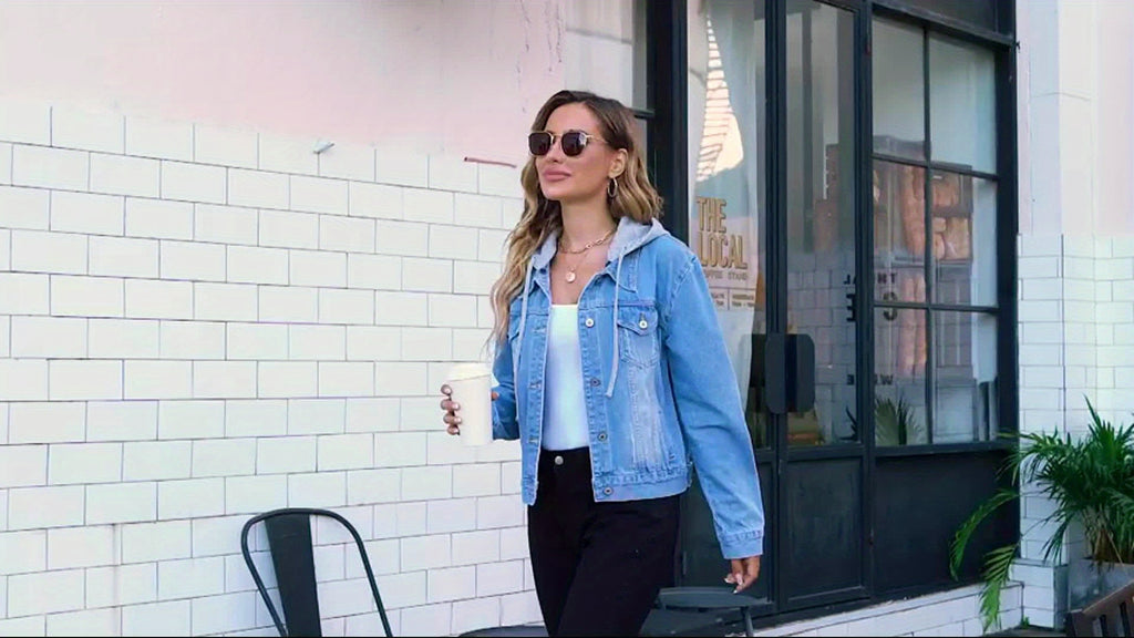 Women'S Casual Denim Jacket, Long-sleeved Hooded Denim Short Jacket, Hat Can Be Removed, Suitable For Spring And Autumn And Any Occasion