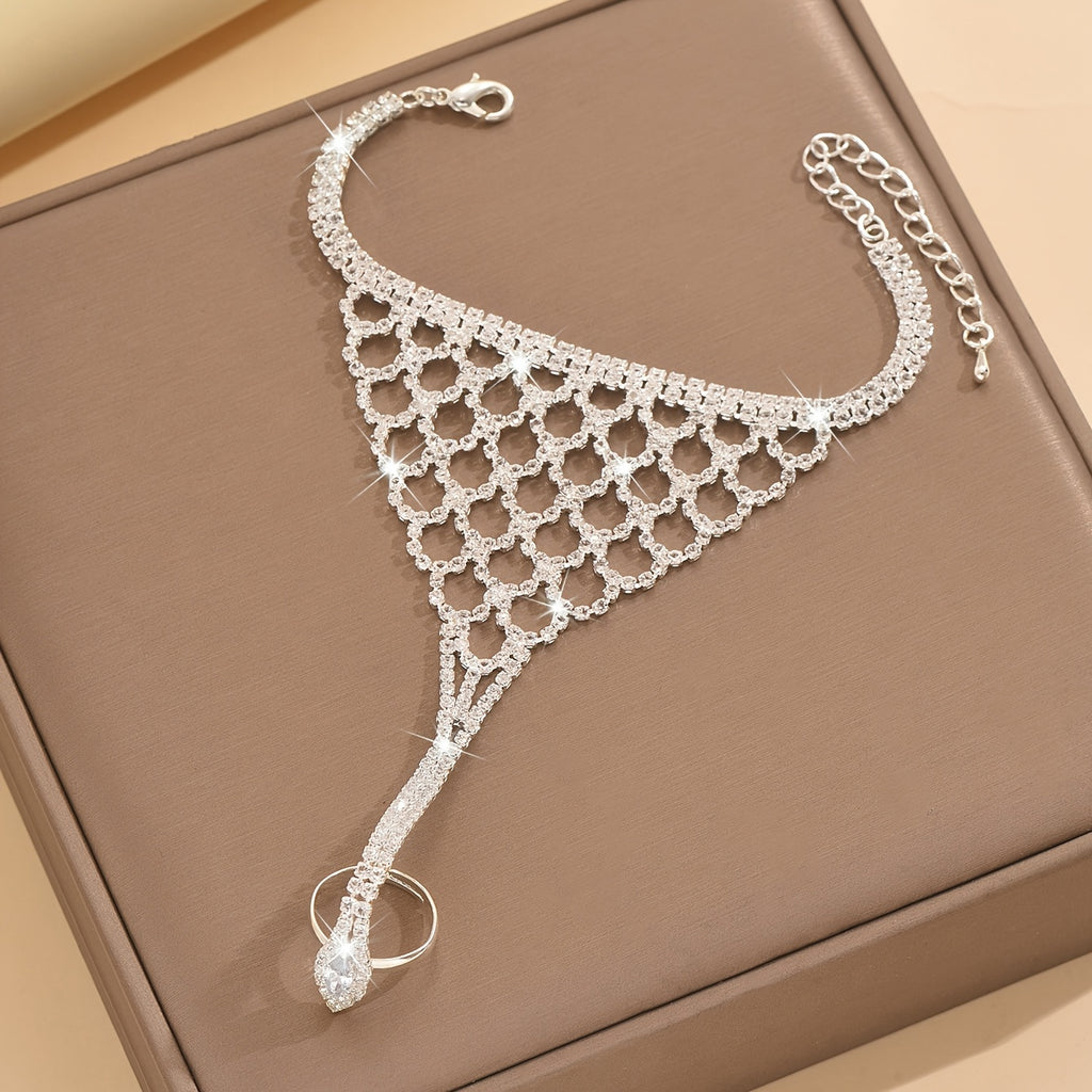 [Bride, Ballroom, Party] Fashionable, Elegant, Personalized, Versatile, Wrap-Around Hand Back Chain, High-End Copper Inlaid Rhinestones Material, Suitable for Bride, Ballroom, Party Additions