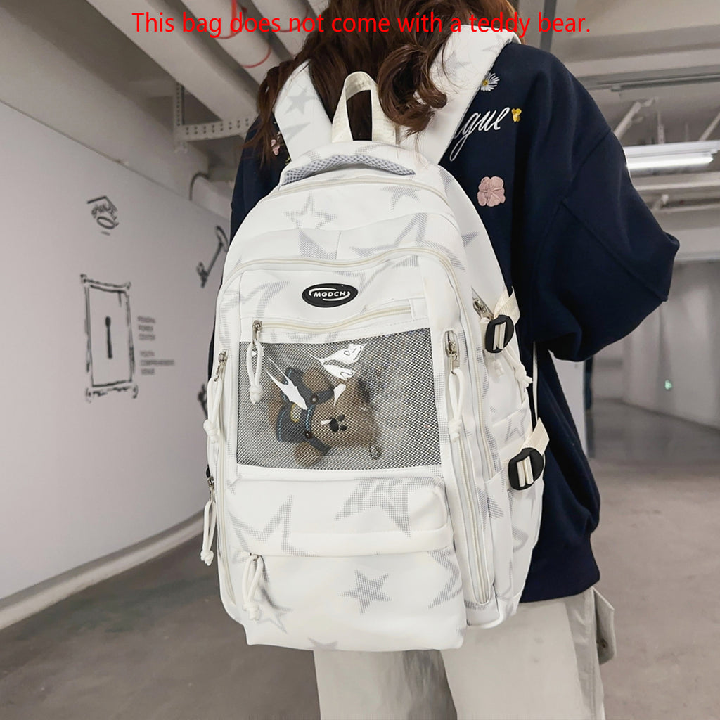 Fashion Trendy Large Capacity Star Print Book Bag Unisex All-Match Design Sense Backpack Padded Commuter Bag Trendy