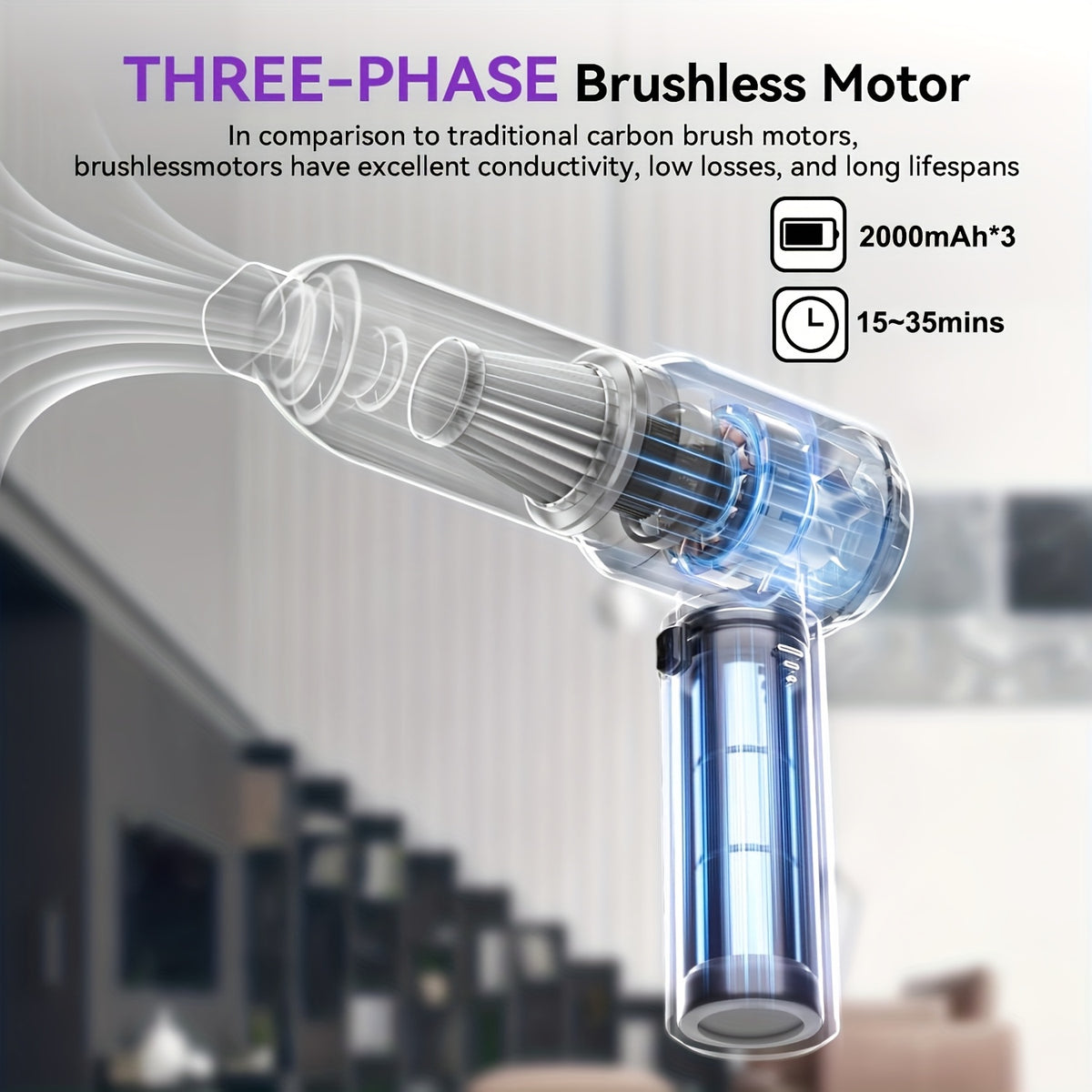 100W High-Power Household Handheld Vacuum Cleaner, 20000Pa Strong Suction Car Vacuum Cleaner, 2000mAh*3 Wireless Mini Vacuum Cleaner, 4-in-1 Rechargeable Portable Lightweight Battery Vacuum Cleaner, Christmas Gift