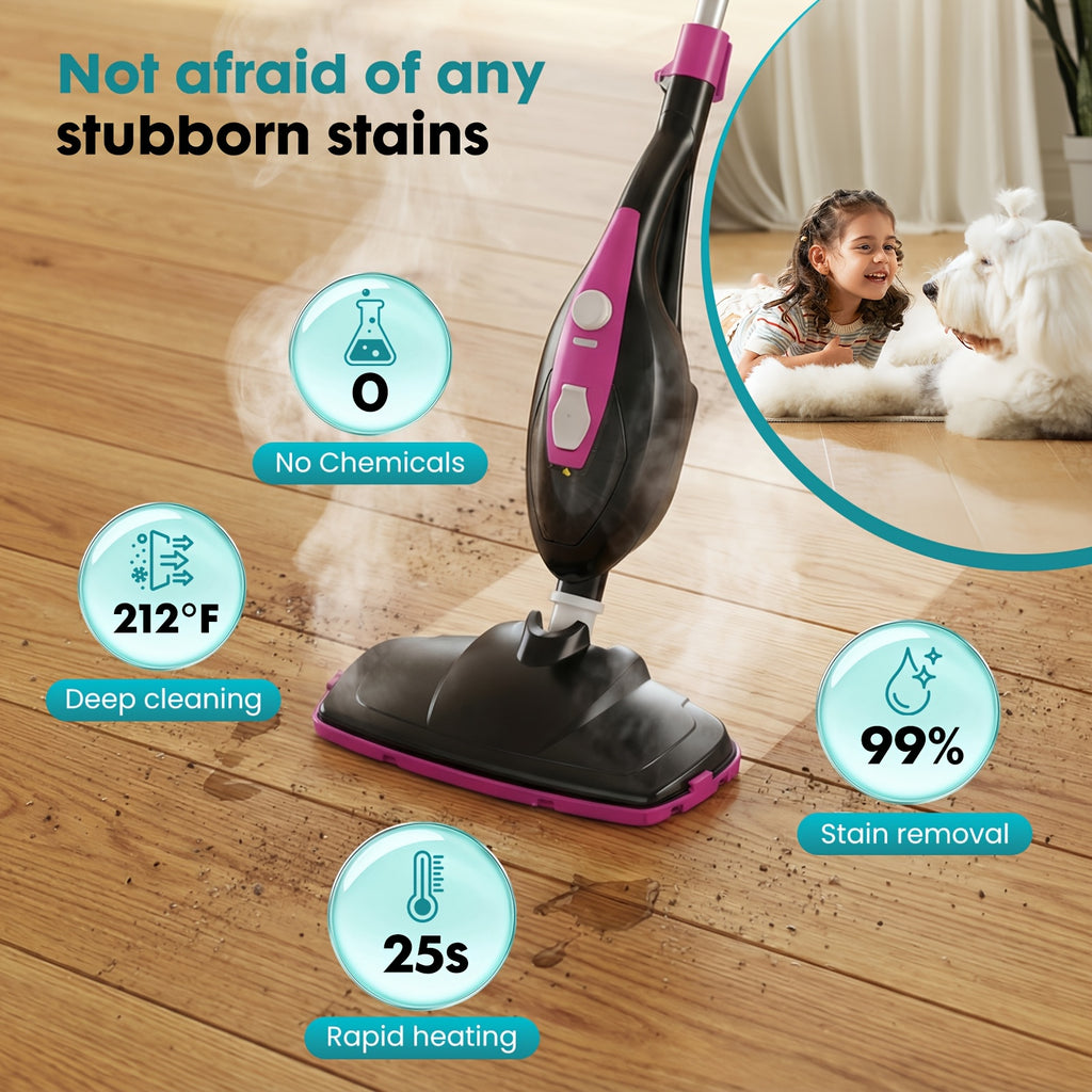 10in1 Steam Mop, 1550W Detachable Handheld Floor Cleaner with 16ft Power Cord 2 Washable Pads for Hardwood Tile Carpet and More