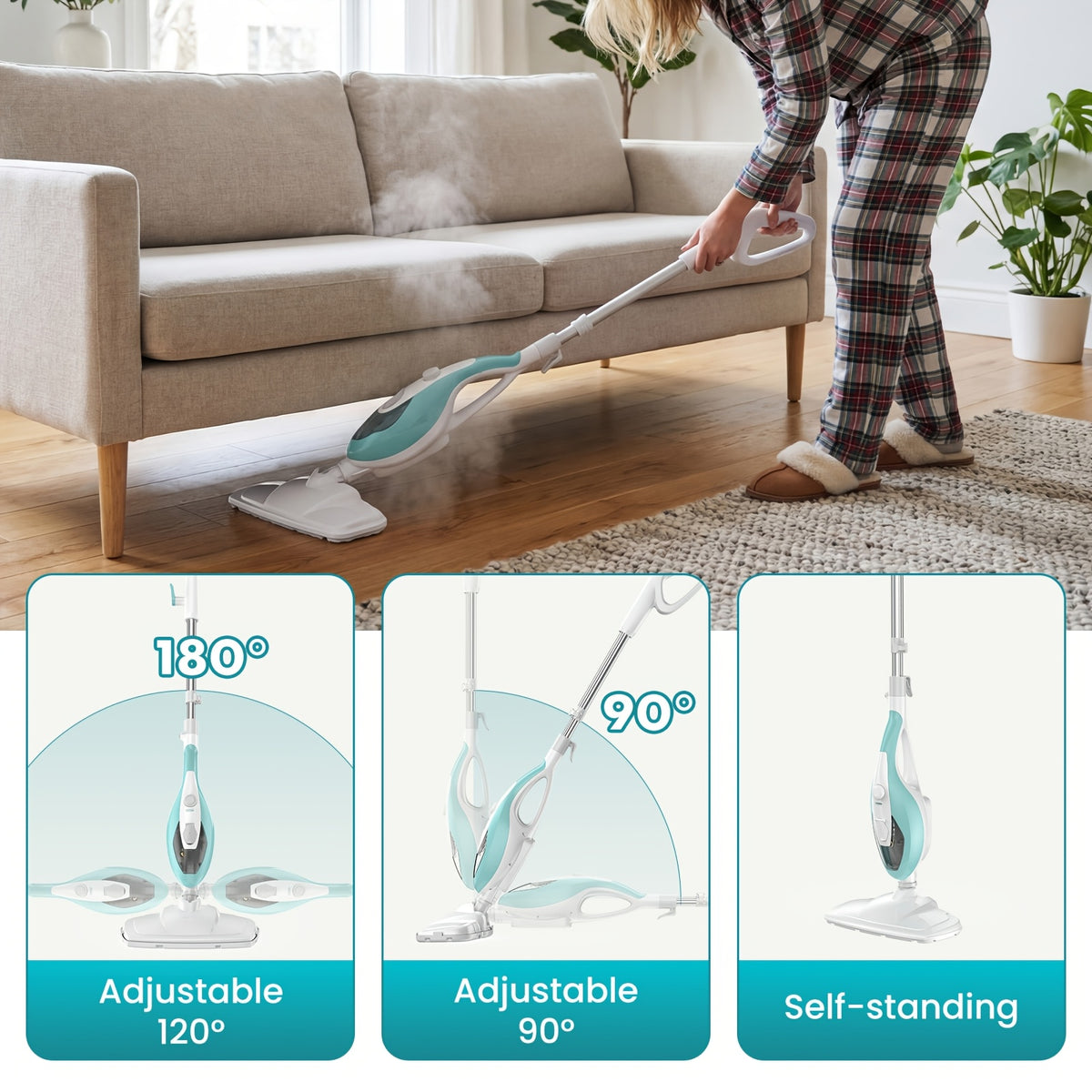 10in1 Steam Mop, 1550W Detachable Handheld Floor Cleaner with 16ft Power Cord 2 Washable Pads for Hardwood Tile Carpet and More