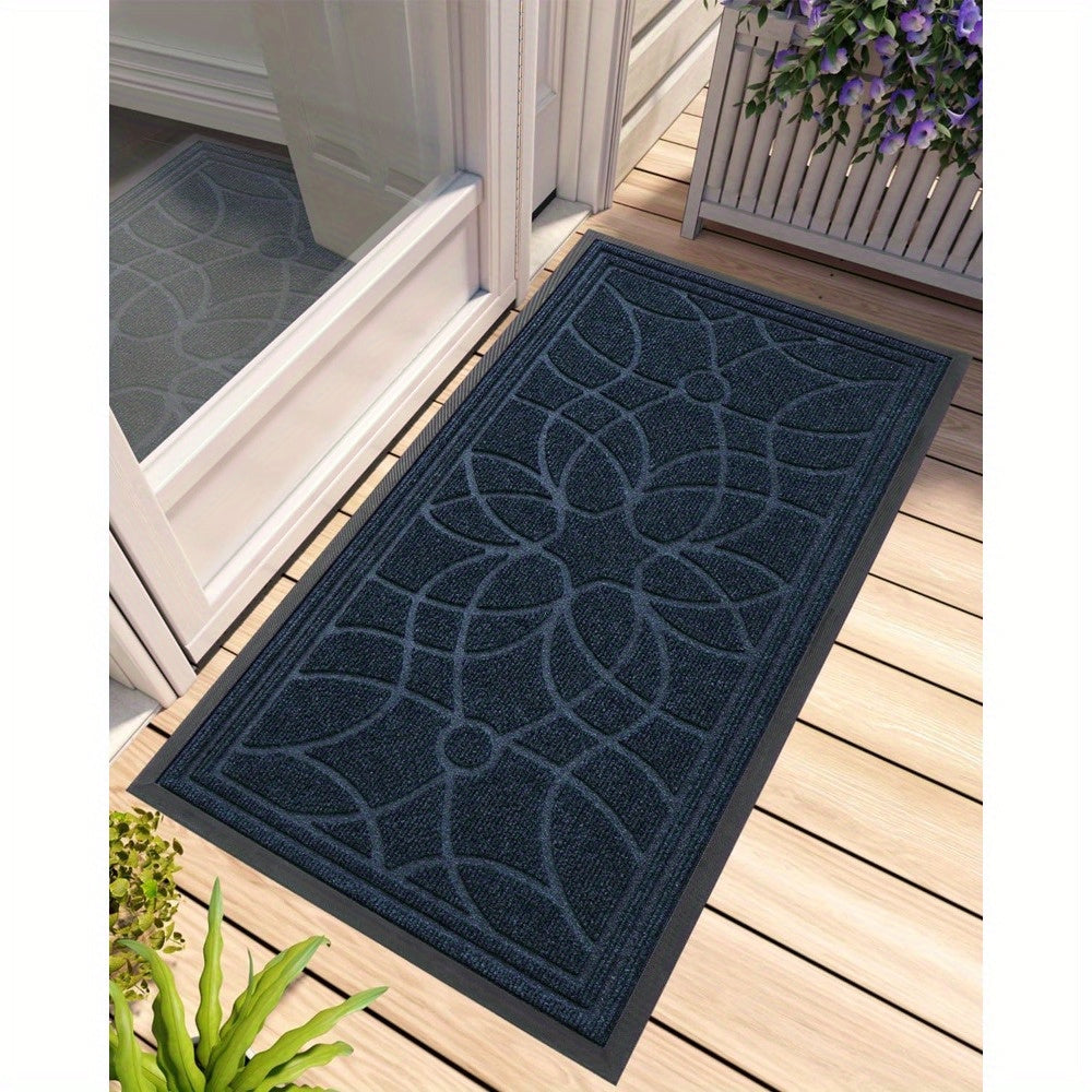 Outdoor Door Mat, Heavy Duty Non-Slip Entryway Mat, Low Profile Dirt Trapper Front Door Rug, Easy to Clean Indoor Outdoor Welcome Mat with Mandala Pattern, Brown
