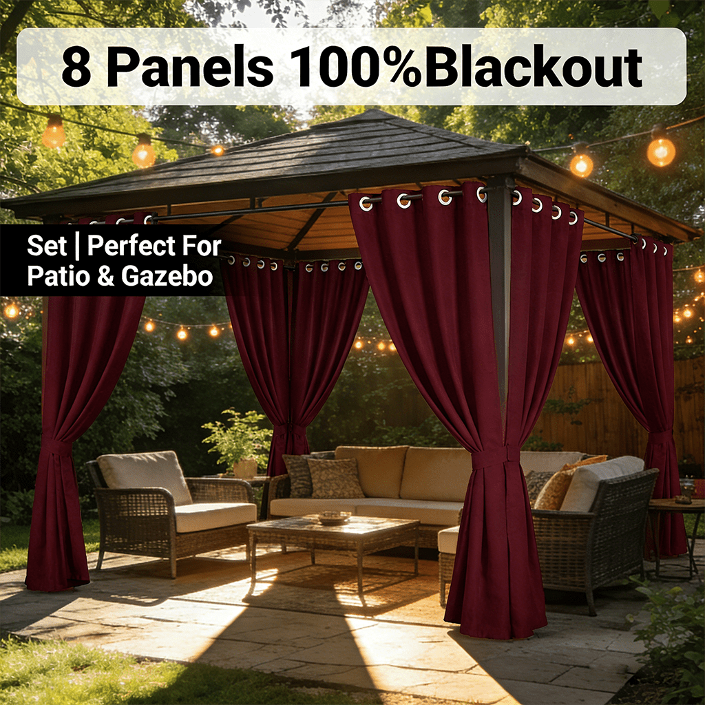 8pcs Curtains 100% Blackout Heat Insulation Noise Reduction Privacy Protection Room Darkening Thermal Insulated Decor Home Blackout Curtains Energy Saving Panels Grommet Window Treatments Patio Door Curtains Outdoor Curtains Partition Curtains Suita