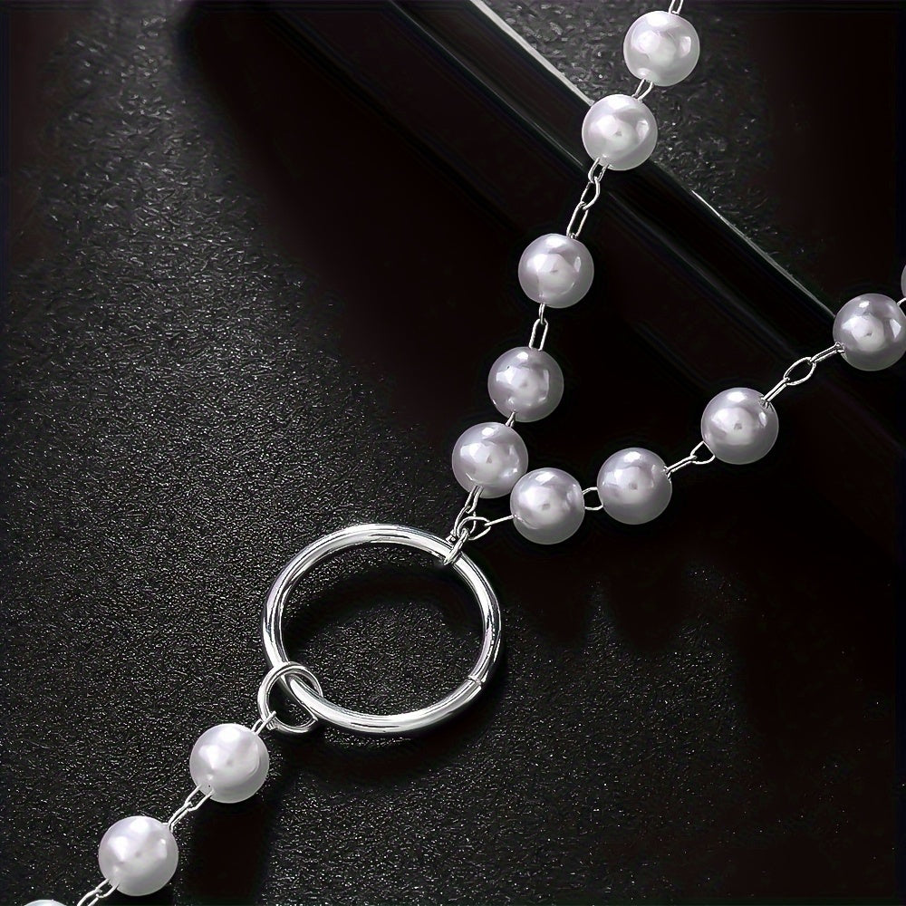 1pc Women's Vintage Sexy Imitation Pearl Body Chain Lingerie - Adjustable Low-Rise Underwear Suitable for Nightclub Parties & Casual Attire, Year-Round Luxury Imitation Pearl Accessory
