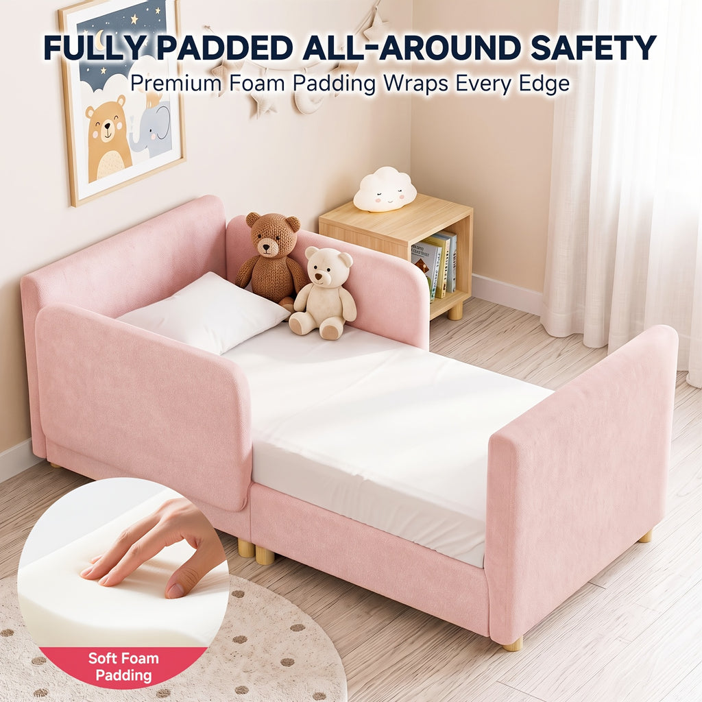 3-In-1 Toddler Bed And Sofa Bed with Safety Guardrails, Soft Skin-Friendly Upholstery, Fits Standard Crib Mattress, for Kids' Bedroom, Mattress Not Included