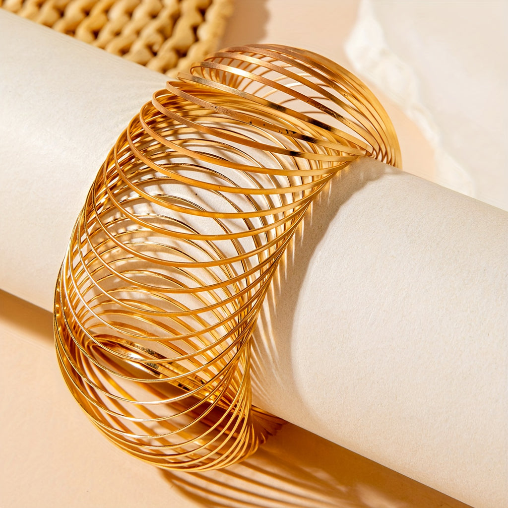 1 Exaggerated Light Luxury Style Multi-layer Metal Wire Hollow Woven Bracelet Suitable for Summer Beach Vacation Parties, Gift Accessories, Perfect Gifts for Friends
