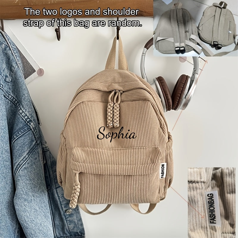 Back-to-school Season Personalized Fashionable Casual Backpack, Customizable with Exclusive Names, Text, or Lucky Numbers. It Features a Solid-color, Simple, Stylish, Casual, and Multifunctional Design with a Zipper Closure and Adjustable Shoulder