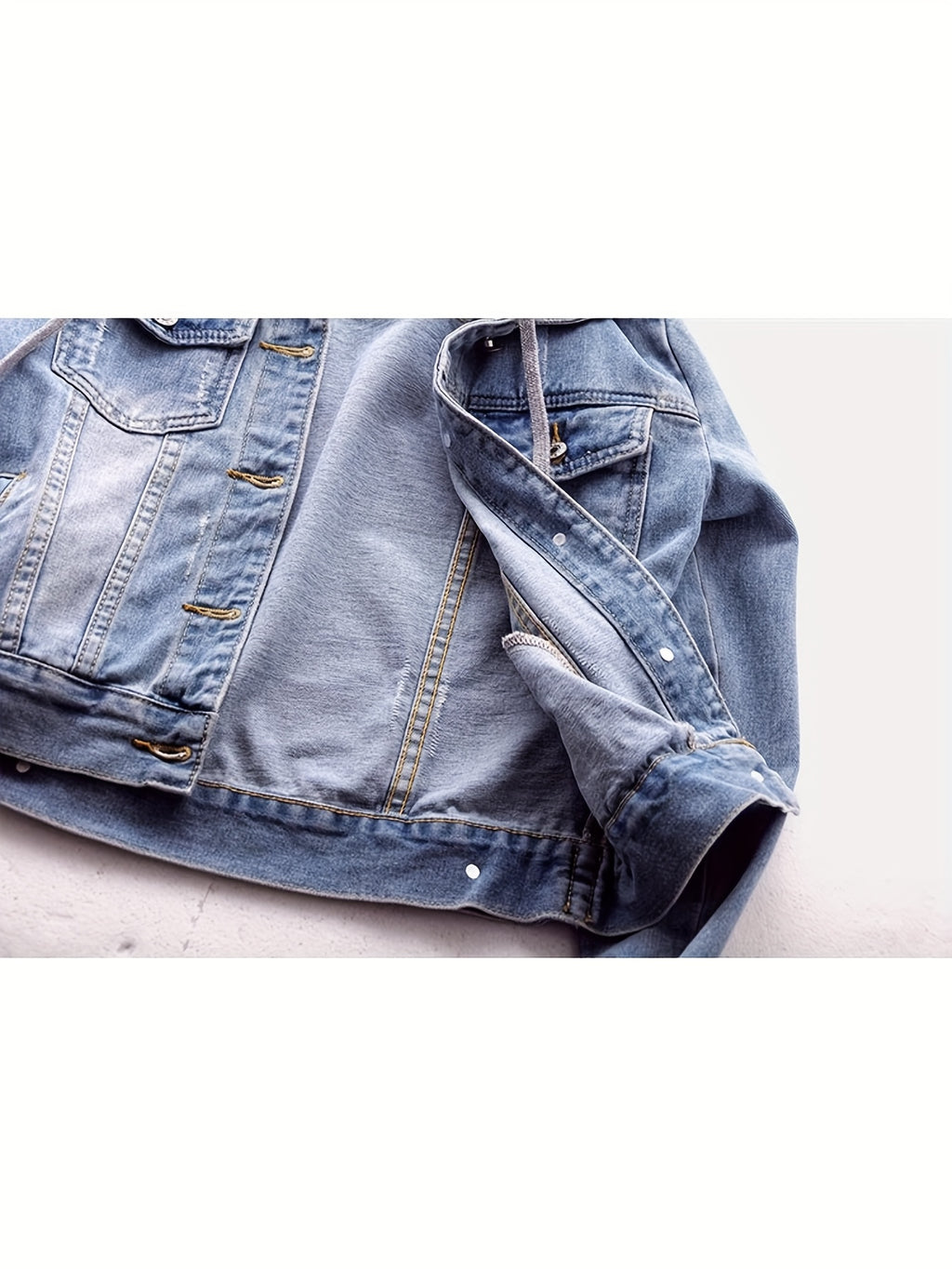 Women'S Casual Denim Jacket, Long-sleeved Hooded Denim Short Jacket, Hat Can Be Removed, Suitable For Spring And Autumn And Any Occasion