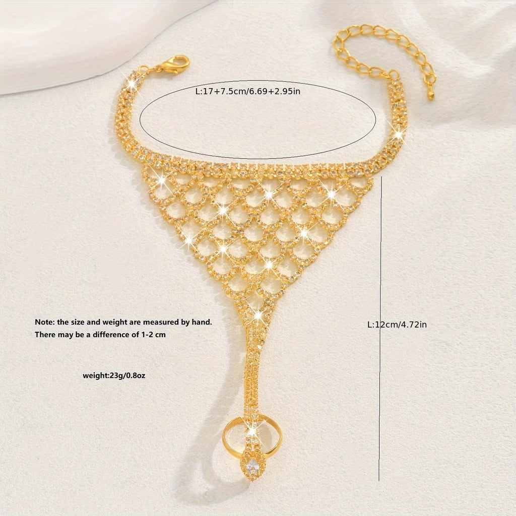 [Bride, Ballroom, Party] Fashionable, Elegant, Personalized, Versatile, Wrap-Around Hand Back Chain, High-End Copper Inlaid Rhinestones Material, Suitable for Bride, Ballroom, Party Additions