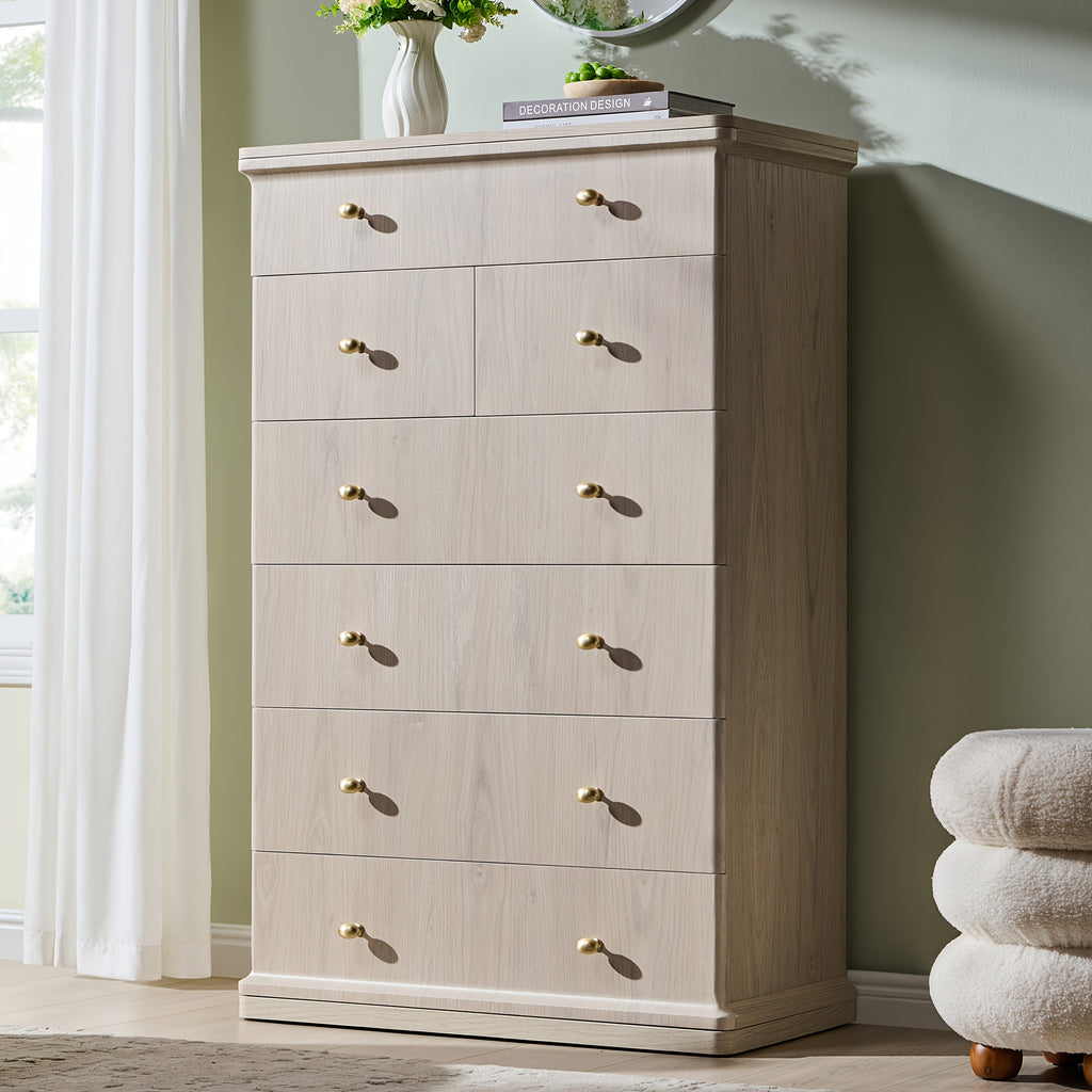 Modern Chest Of Drawer for Bedroom, Wood Dressers with Curved Waterfall Edge, Metal Handle