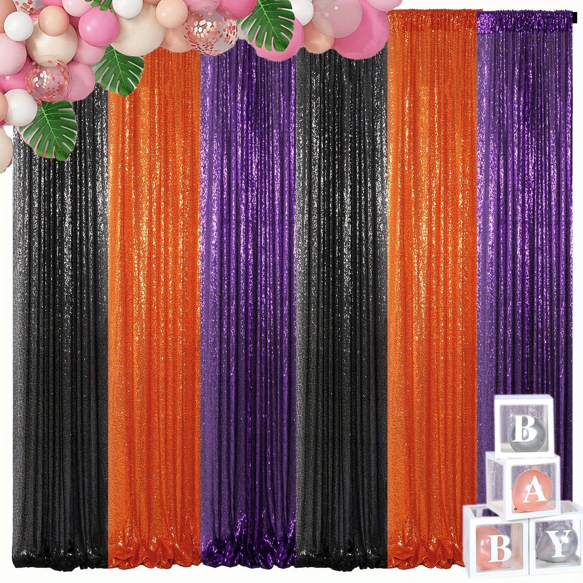 Outdoor Curtains Multi-Use Shimmer Fabric Backdrop Total 12Ft X 7Ft (6pcs 2Ft X 7Ft) for Garden Ceremony Wedding Summer Party Red Orange Yellow Glitter Drapes for Outdoor Tea Party Glam Outdoor Additions