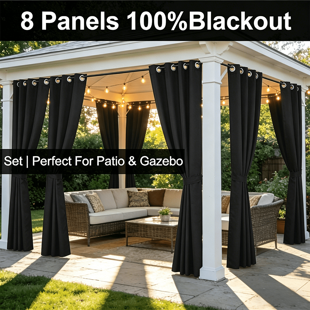 8pcs Curtains 100% Blackout Heat Insulation Noise Reduction Privacy Protection Outdoor Room Dividers Thermal Room Darkening Energy Saving Outdoor Patio Drape Window Covering Partition Curtains Suitable for Living Rooms Bedrooms Balconies and Courtya