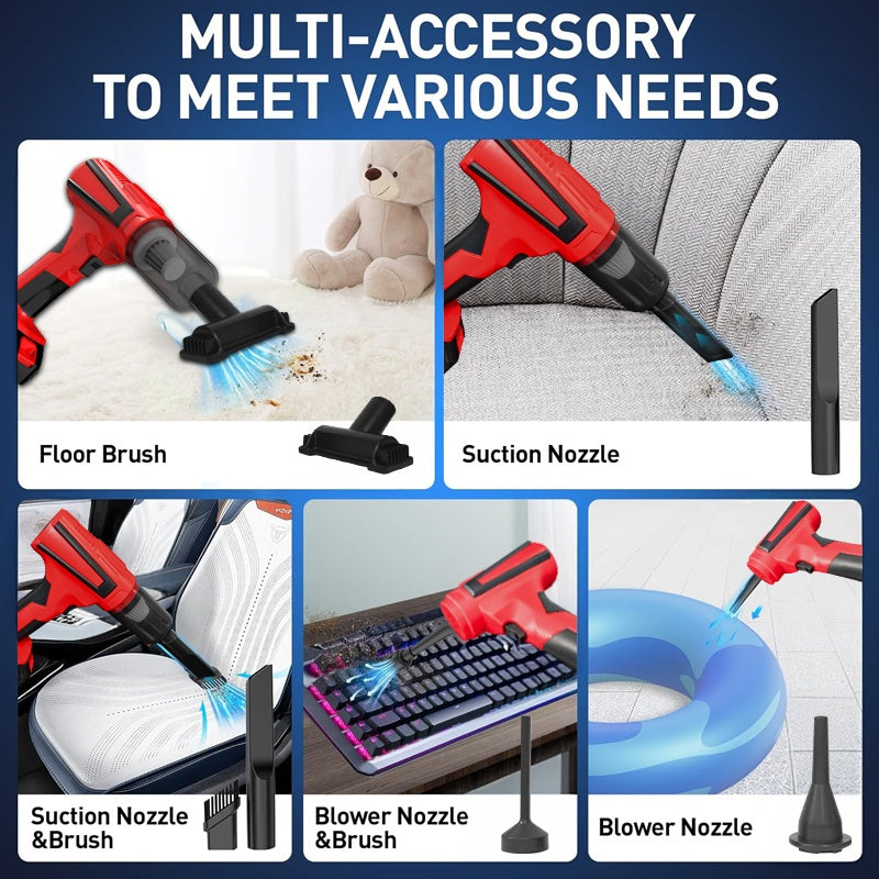 A High-power Cordless Handheld Vacuum/blower with 2 Modes (suction and Blowing), Featuring 22000PA Strong Suction. Equipped with a High-speed Brushless Motor for Superior Suction and Quick Dust Removal. It Can Also Inflate Balloons and Swimming