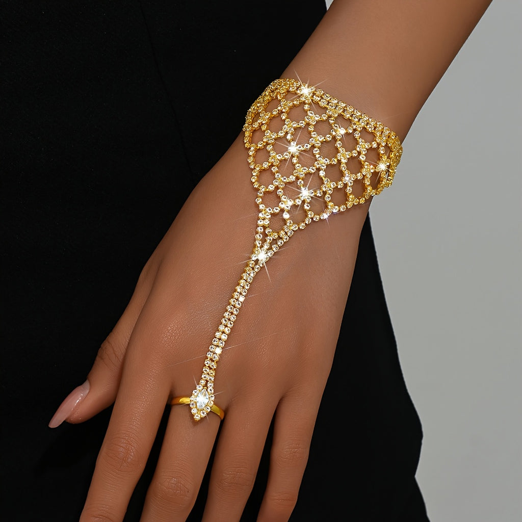 [Bride, Ballroom, Party] Fashionable, Elegant, Personalized, Versatile, Wrap-Around Hand Back Chain, High-End Copper Inlaid Rhinestones Material, Suitable for Bride, Ballroom, Party Additions