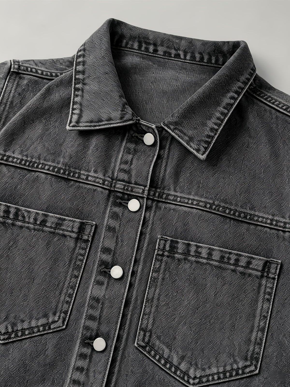 Women'S Cropped Denim Jacket Button-Up Long Sleeve Casual Jean Jacket Fall Winter Outerwear