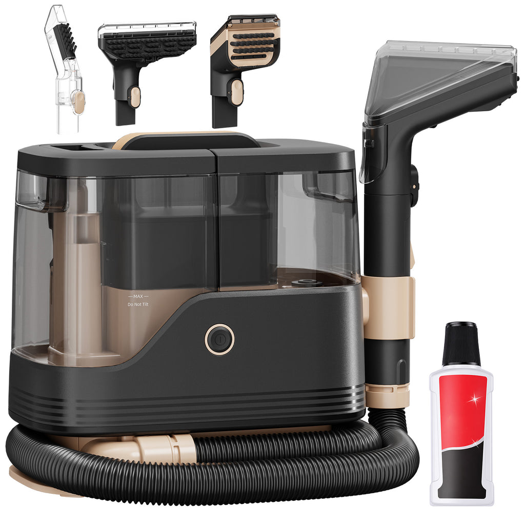 Portable Carpet Cleaner Machine, 14, 000Pa Powerful Suction Upholstery Spot Cleaner with 15.7FT Power Cord & 4FT Hose, Dual Water Tanks, Includes 2 Wide Brushes, Shoe Brush & Fabric Cleaning Solution for Pet Stains, Couch, Rugs