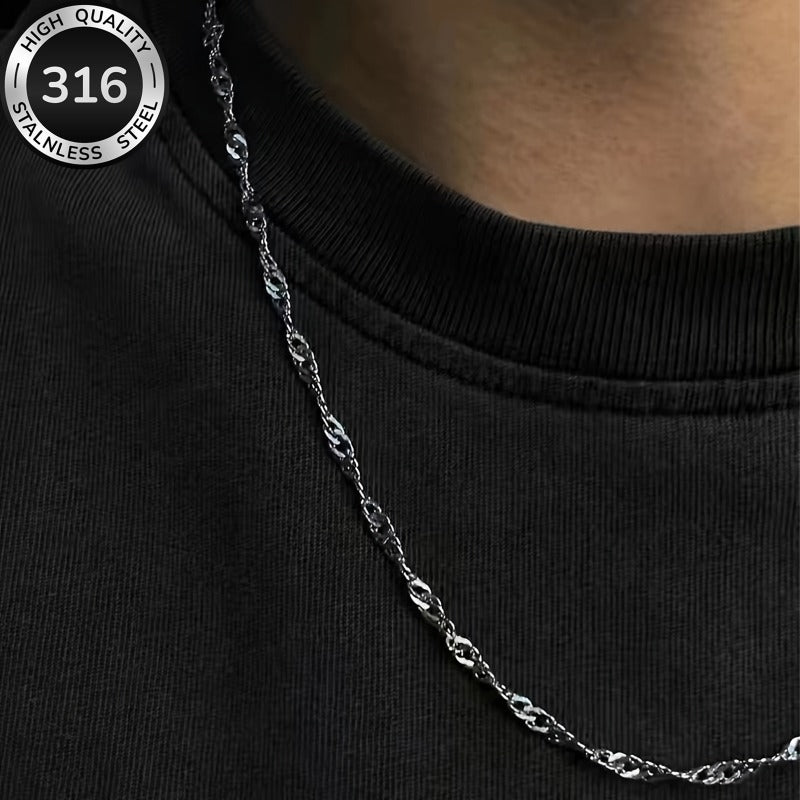 Women's & Unisex Stainless Steel Wave Necklace - Elegant Double/Multi-Layer Chain Jewelry Suitable for Weddings, Parties, Daily Wear - Durable Year-Round Luxury Gift for Christmas, Special Occasions - Wedding Accessory &