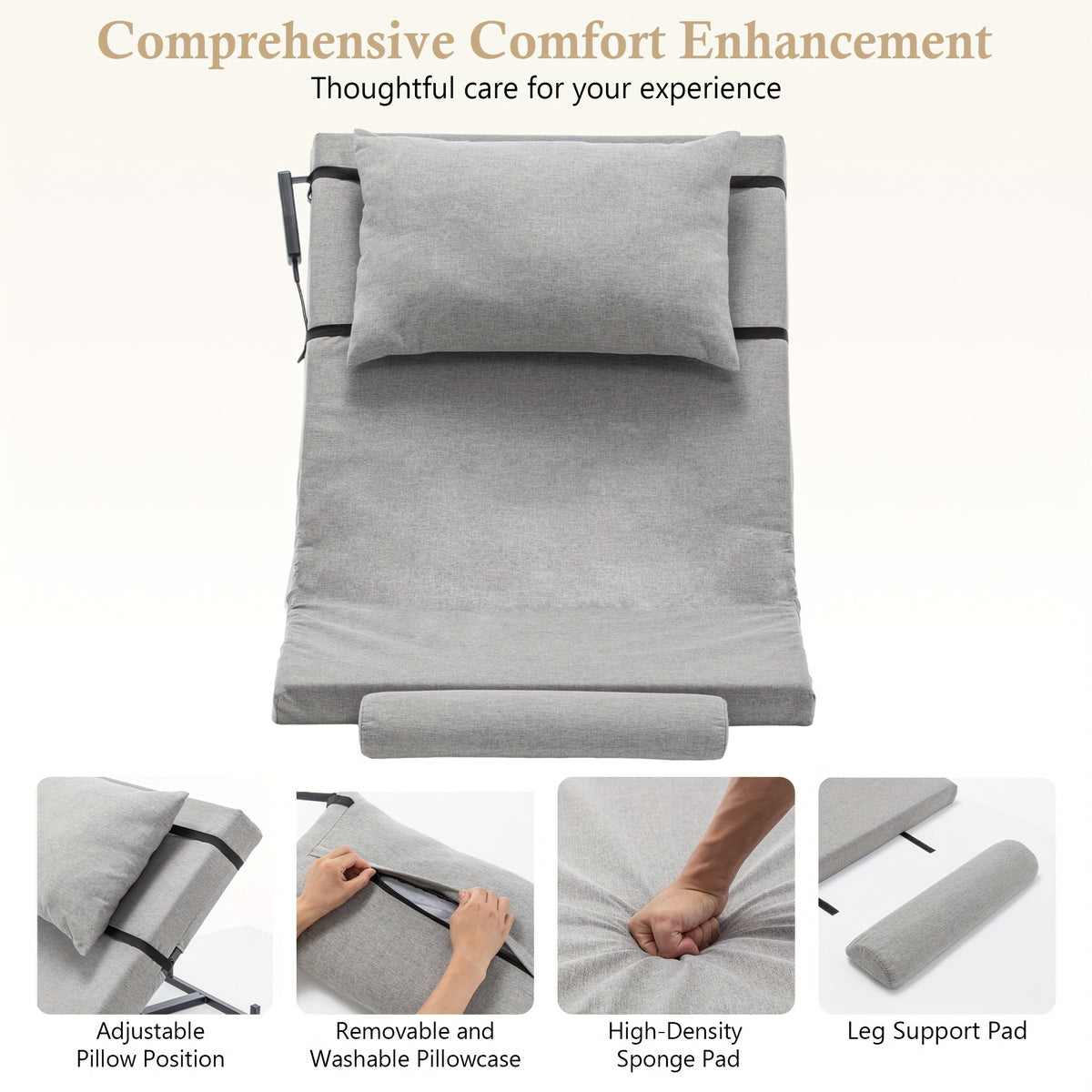 Adjustable Bed Backrest 4-68° Lift, 300 LBS Weight Capacity, Machine-washable Fabric, Suitable for Elderly, Pregnancy, Patients, Handicap Assistance - Fits Most Bed Frames
