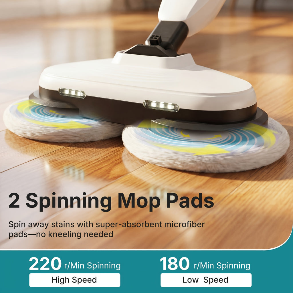 team Mop for Floor Cleaning, Dual Spin Rotating Pads Electric Floor Steamer with 2 LED Lights & 4 Modes, Heavy Duty Smart Steam Cleaner with 16.4FT Cord for Hardwood, Tile, Laminate, Grout