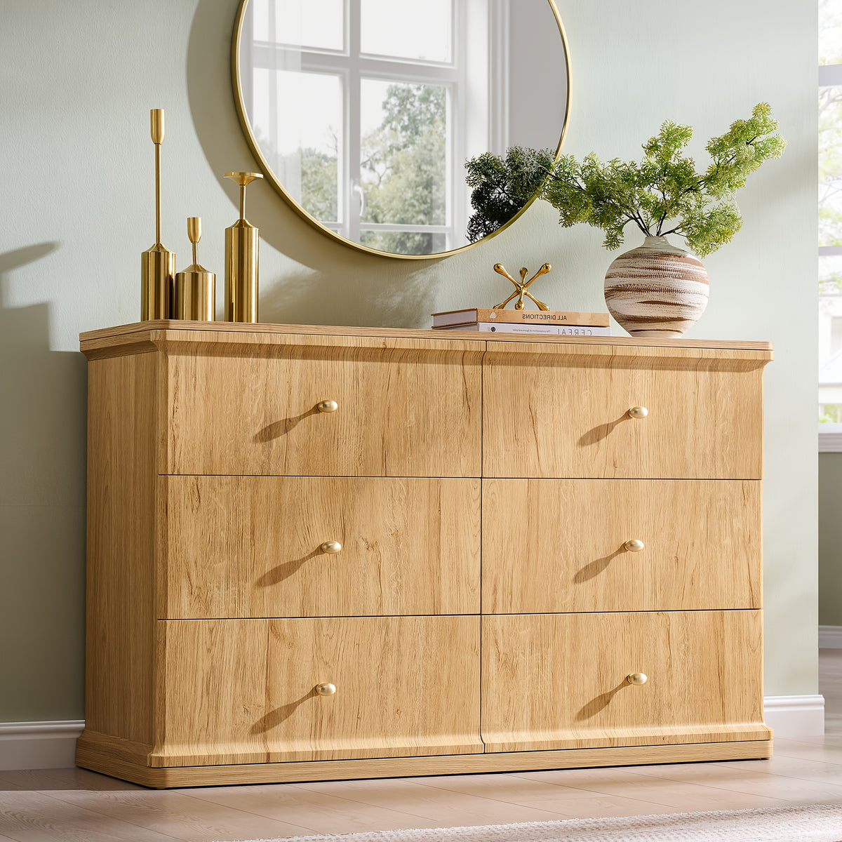 Modern Chest Of Drawer for Bedroom, Wood Dressers with Curved Waterfall Edge, Metal Handle