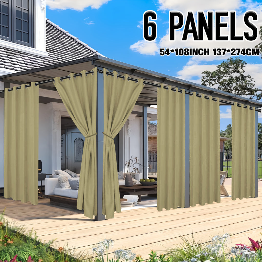 6 Panels Outdoor Patio Curtains - Waterproof Grommet Top Curtains, White Woven Texture Exterior Curtains, Suitable for Pergolas, Porches, Gazebos, Cabins, Decks