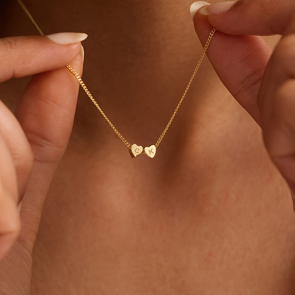 Custom Heart Letter Stainless Steel Necklace Personalized Multi-Letter Pendant, Any Letter Combination, Waterproof & Rustproof for Daily & Formal Wear, Gift for Friend, Wife, Mother'S Day Jewelry, DIY Minimalist Birthday & Holiday Celebration