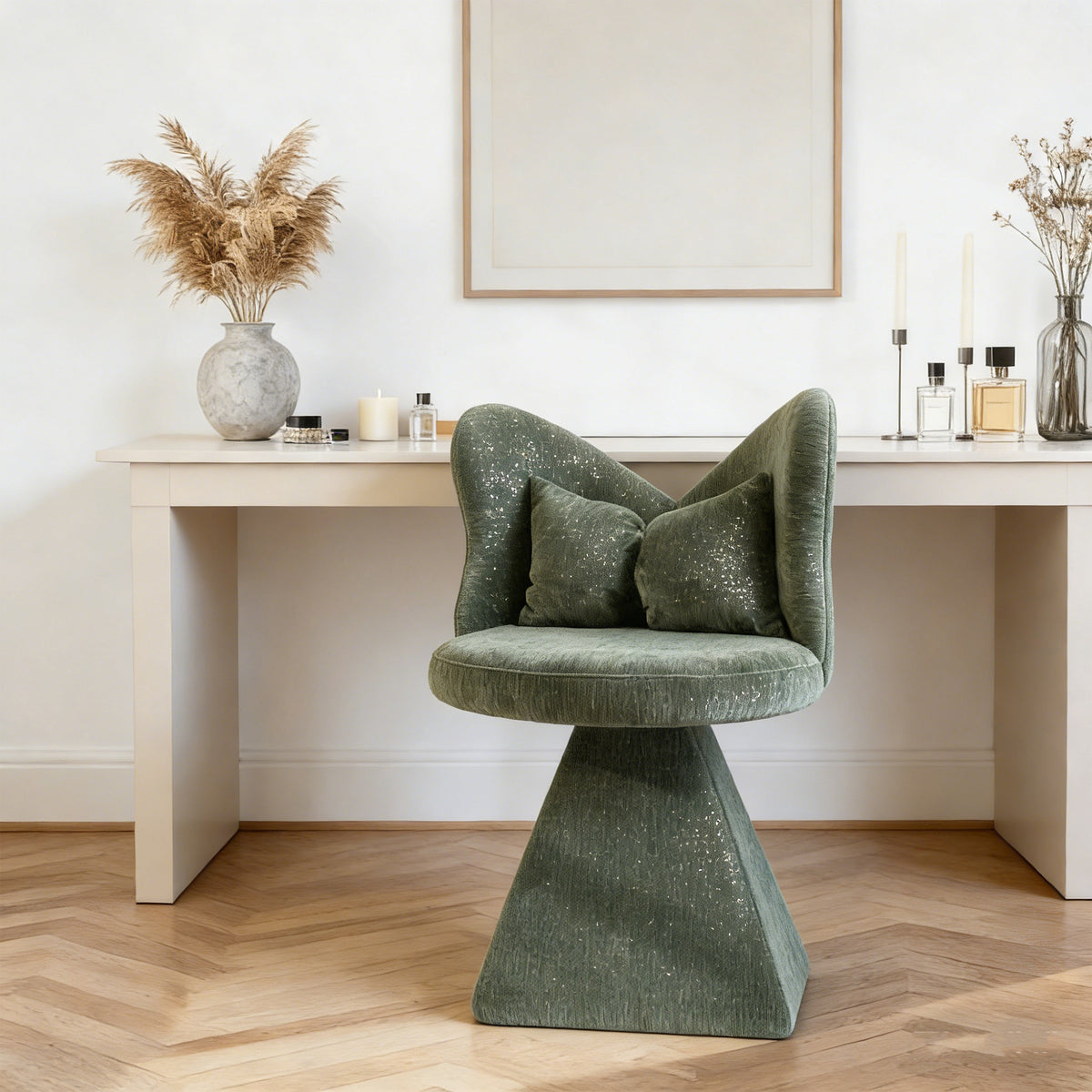 1-Piece Vanity Chair - Armless - 360° Swivel - Chenille Velvet Pink/ Chenille Velvet White/ Chenille Velvet Green - Living Room, Bedroom, Dressing Table, Dining Room, Study