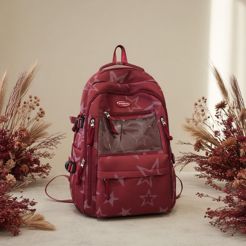 Fashion Trendy Large Capacity Star Print Book Bag Unisex All-Match Design Sense Backpack Padded Commuter Bag Trendy
