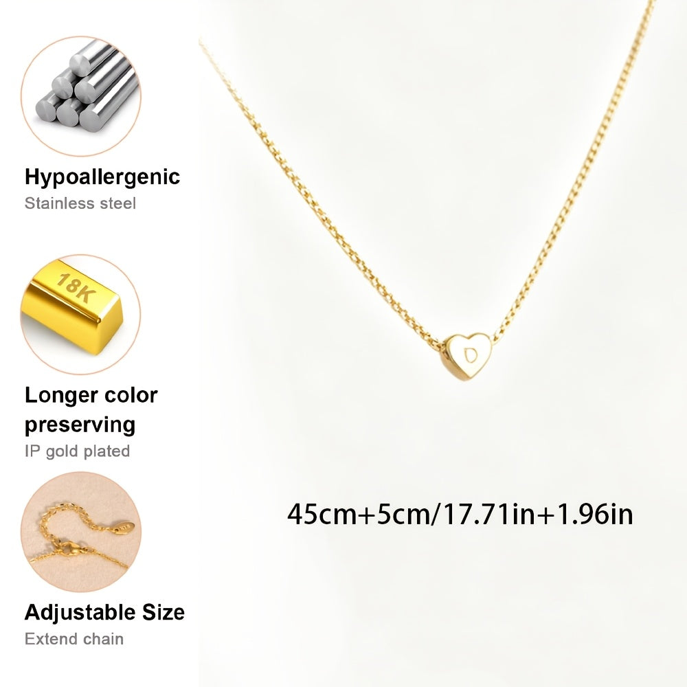 Custom Heart Letter Stainless Steel Necklace Personalized Multi-Letter Pendant, Any Letter Combination, Waterproof & Rustproof for Daily & Formal Wear, Gift for Friend, Wife, Mother'S Day Jewelry, DIY Minimalist Birthday & Holiday Celebration