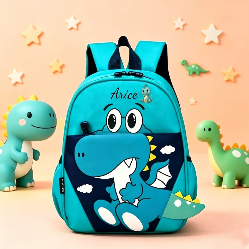 1pc Back-To-School Personalized Casual Backpack, Customizable with Name, Text, Or Blessing, Featuring Cute Cartoon Dinosaur Print, Lightweight, Multifunctional, And Easy to Carry. Durable Fabric, Multiple Colors Available